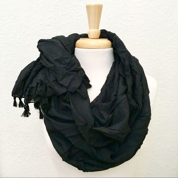 Crinkled Black Wrap Scarf, Tassel Trim, NWT…As Is, see description. - Picture 1 of 8